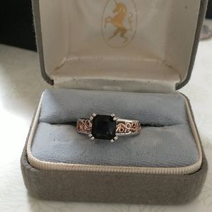 Black Obsidian gold silver metal sz 7 1/2 ladies ring